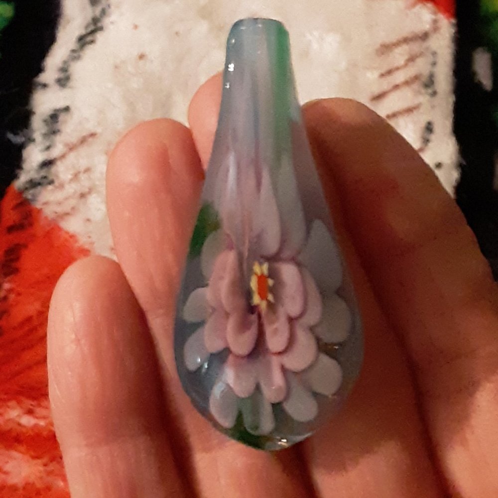 Beautiful Murano Glass Pendant Blue Floral Layers of Flowers New No Chain